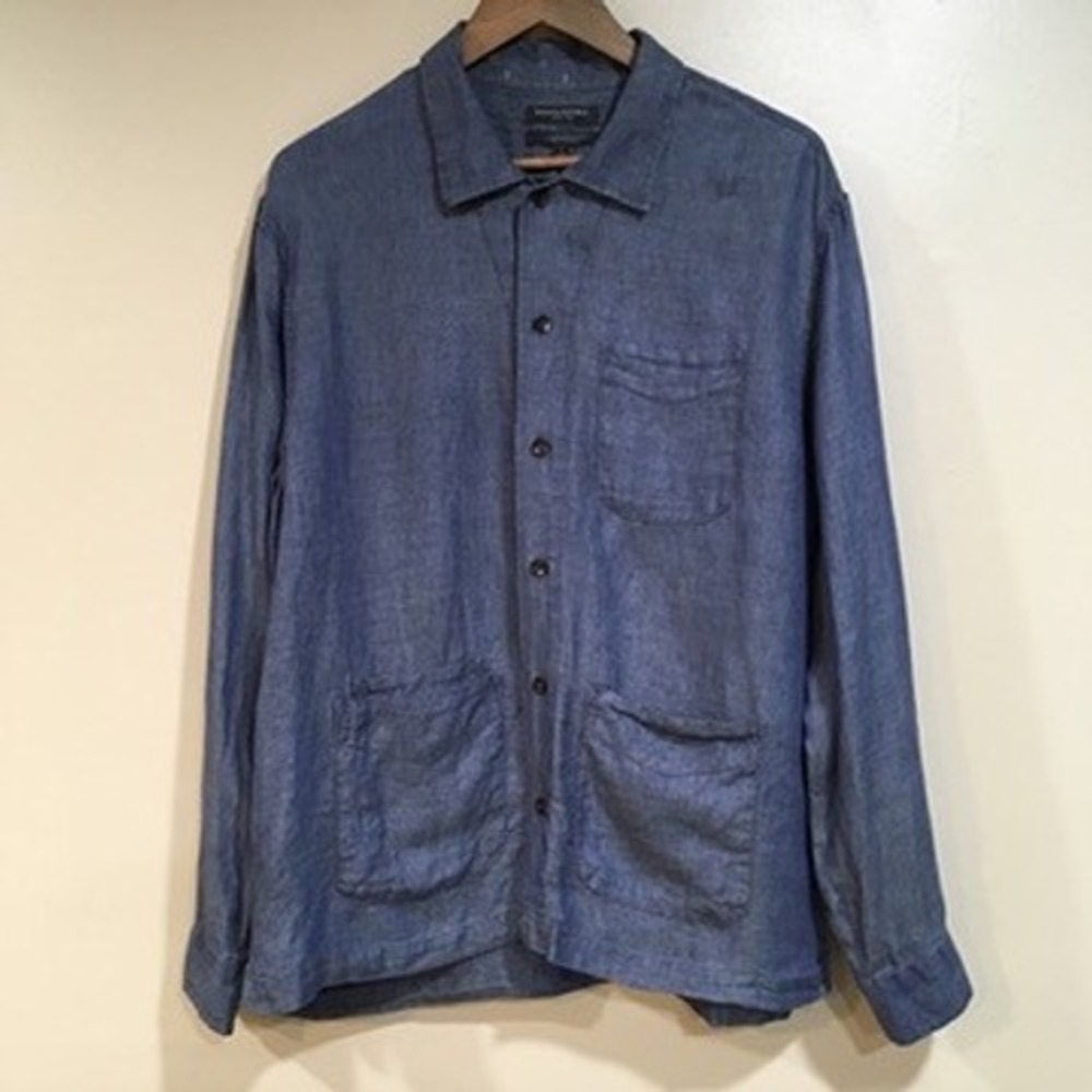 Banana Republic 100% Linen Chore Jacket Shirt Womens L Navy Blue Coastal Casual